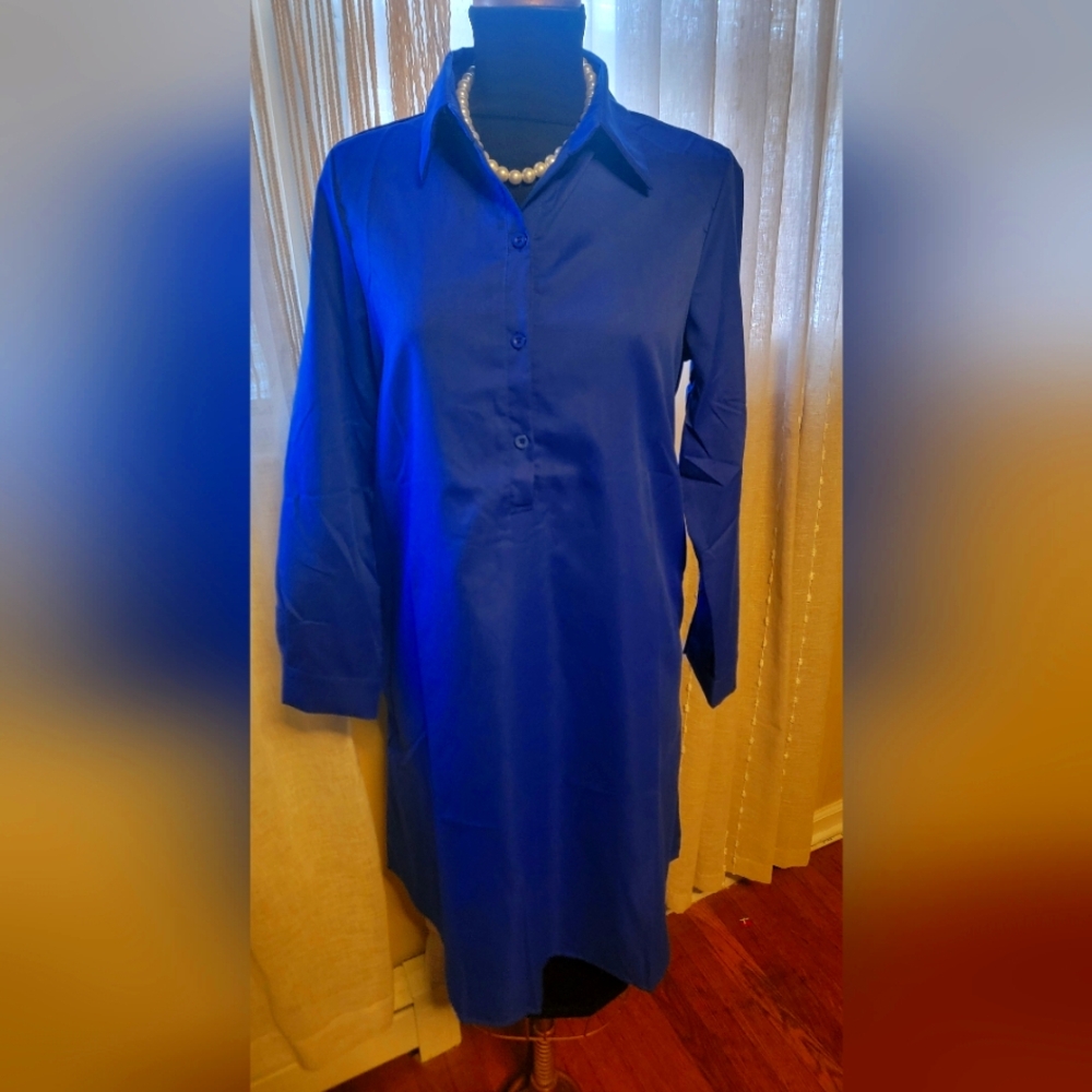Elegant Blue Shirt Dress Size Large